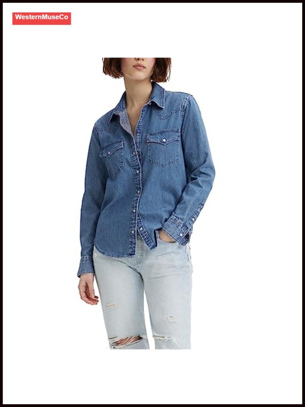 Western Pearl Snap Button Down Shirt Long Sleeve Point Collar Classic Fit